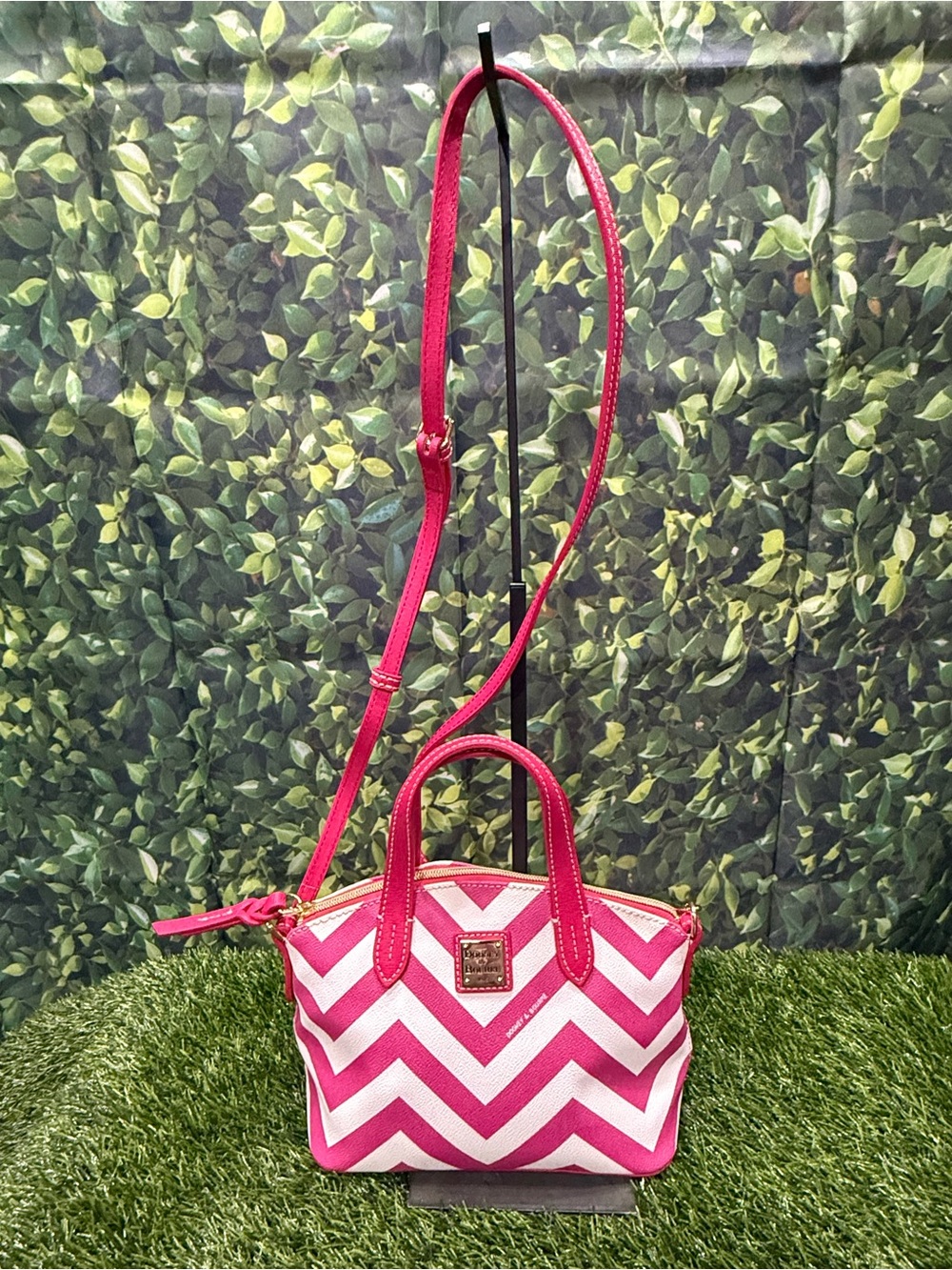 Dooney & Bourke Chevron Ruby Pink Striped Mini Satchel Crossbody Bag